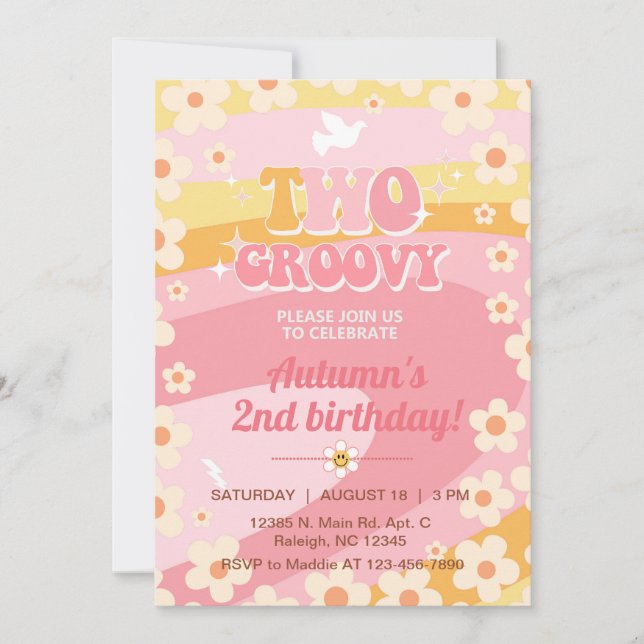 Dos chicas de Groovy Invitación de cumpleaños, inv (Anverso)