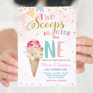 Dos Chicas gemelos Cone Ice Cream Invitación al cu
