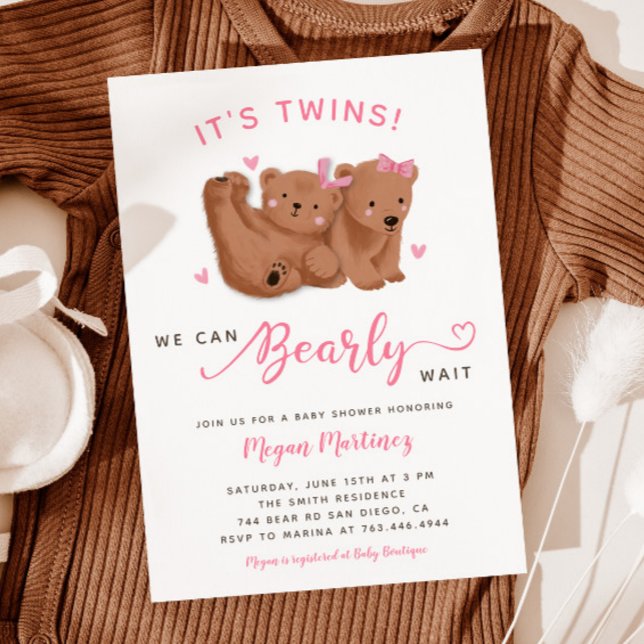 Dos Chicas gemelos Cub Oso Invitación a Baby Showe (Subido por el creador)