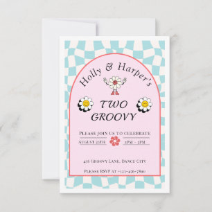 Dos Chicas gemelos Groovy Invitación al cumpleaños