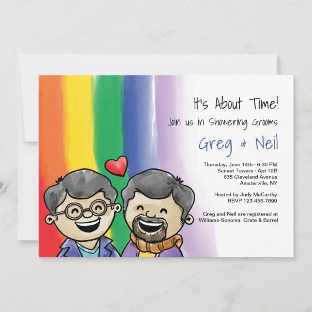 Dos chicos felices invitación a la ducha gay (Anverso)