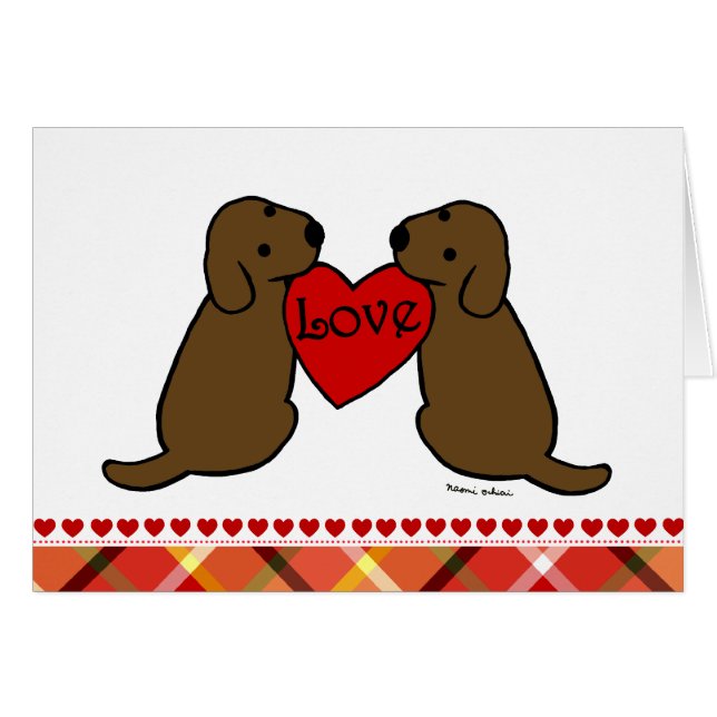 Dos chocolate Labradors con el tartán del dibujo (Anverso (Horizontal))