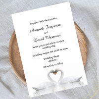 Dos cisnes con tarjeta de invitación a la boda bla