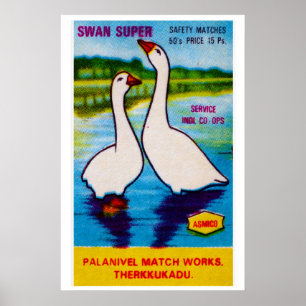 Dos cisnes Matchbox Arte Impreso, Folk Vintage Ind