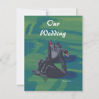 Dos cisnes negros que nadan invitaciones a la boda