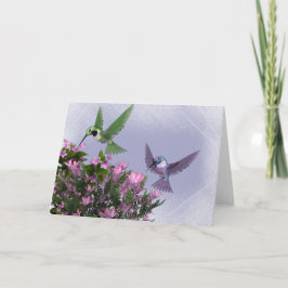 Dos Colibríes y Arbusto Rosa Tarjeta de Felicitaci