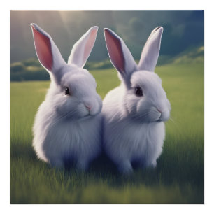 Dos conejitos en campo Poster brillante