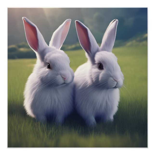 Dos conejitos en campo Poster brillante (Anverso)