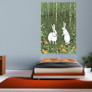 Dos conejos en el bosque   Poster de arte de IA