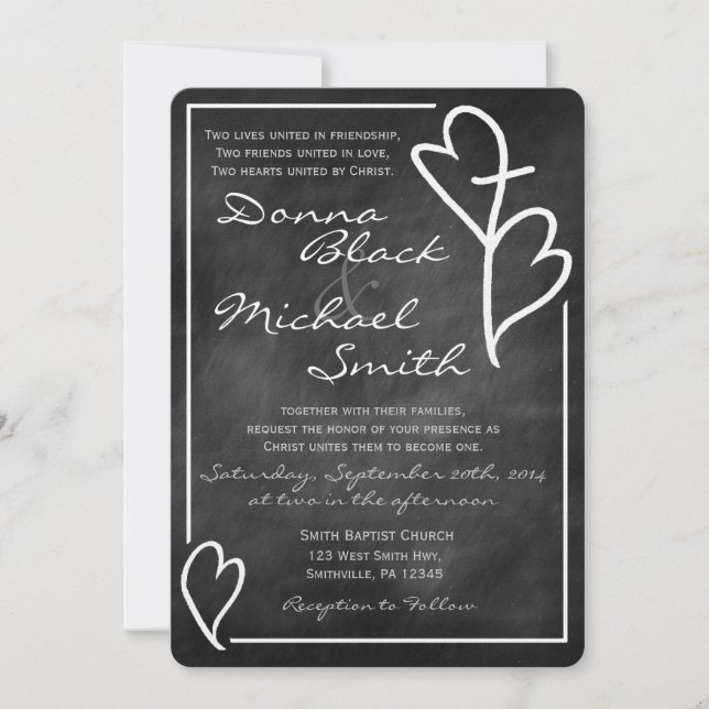 Dos corazones cruzan invitaciones de matrimonio re (Anverso)