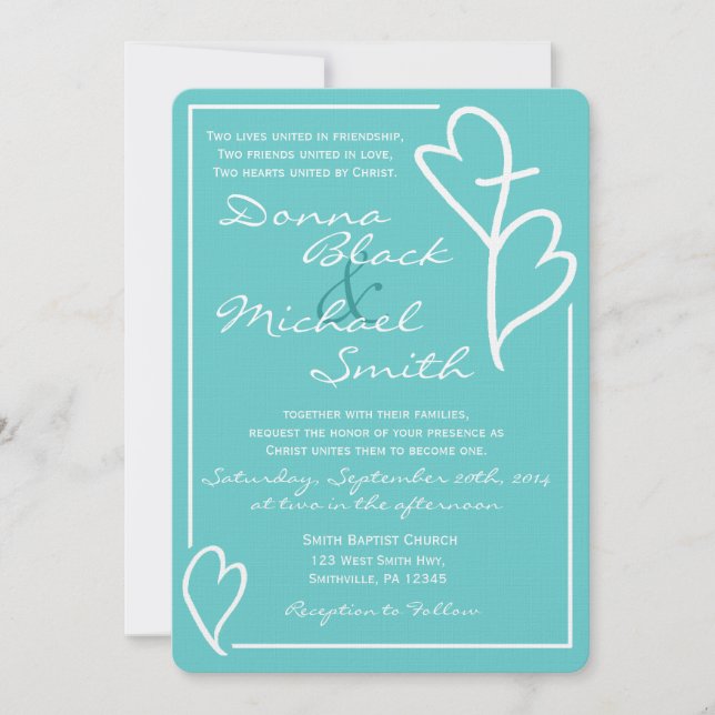 Dos corazones cruzan invitaciones religiosas de la (Anverso)