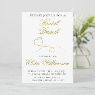 Dos Corazones de Oro Elegantes   Invitación a Brun