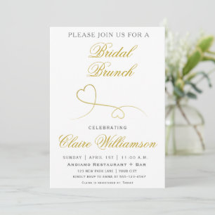 Dos Corazones de Oro Elegantes   Invitación a Brun