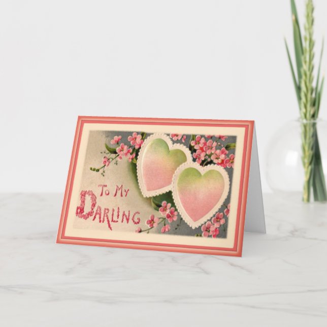 Dos corazones de San Valentín rosados - Tarjeta de (Anverso)