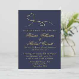 Dos corazones dorados | Invitación a la Boda Azul