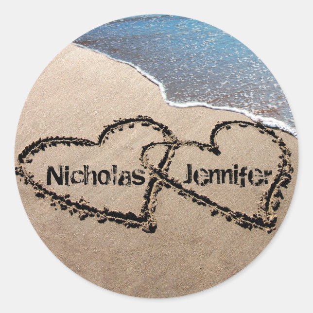 Dos Corazones En Los Pegatinas De Sand Beach Seals (Anverso)