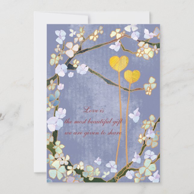 Dos corazones: Invitaciones a la boda azul (Anverso)