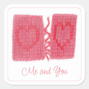 DOS CORAZONES KNIT Pegatinas cuadrados grandes + t
