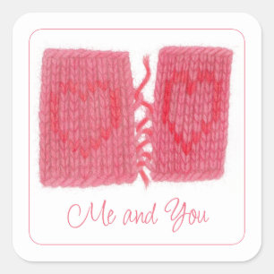 DOS CORAZONES KNIT Pegatinas cuadrados pequeños + 