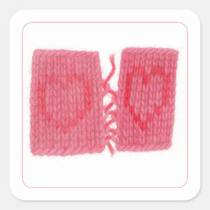 DOS CORAZONES KNIT Pequeños Pegatinas Cuadrados