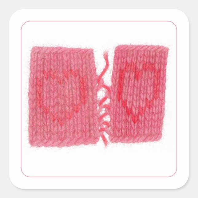 DOS CORAZONES KNIT Pequeños Pegatinas Cuadrados (Anverso)