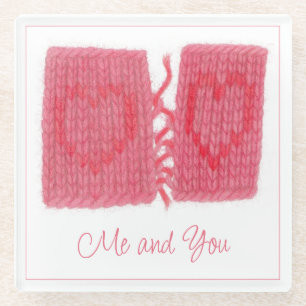 DOS CORAZONES TEJIDOS Posavasos de vidrio para beb