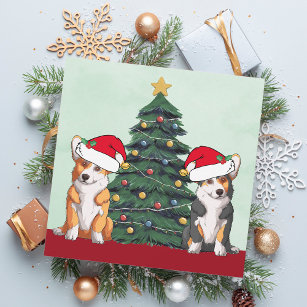 Dos Corgi Árbol de Navidad Perro Santa Sombrero