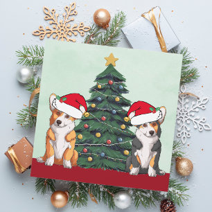 Dos Corgi Árbol de Navidad Perro Sombrero de Santa