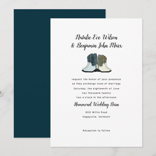 Dos Cowboy Pareja Boots Invitación a la boda rural (Anverso / Reverso)