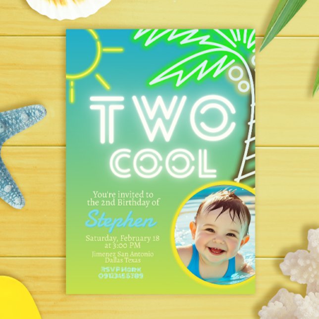 Dos cumpleaños Guay con invitación fotográfica (Two Cool 2nd Birthday with Photo Picture Invitation)