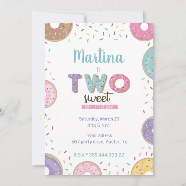 Dos dulces cumpleaños, invitación de donut (Anverso)