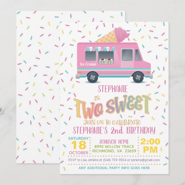 Dos dulces invitaciones de cumpleaños a crema de h (Anverso / Reverso)