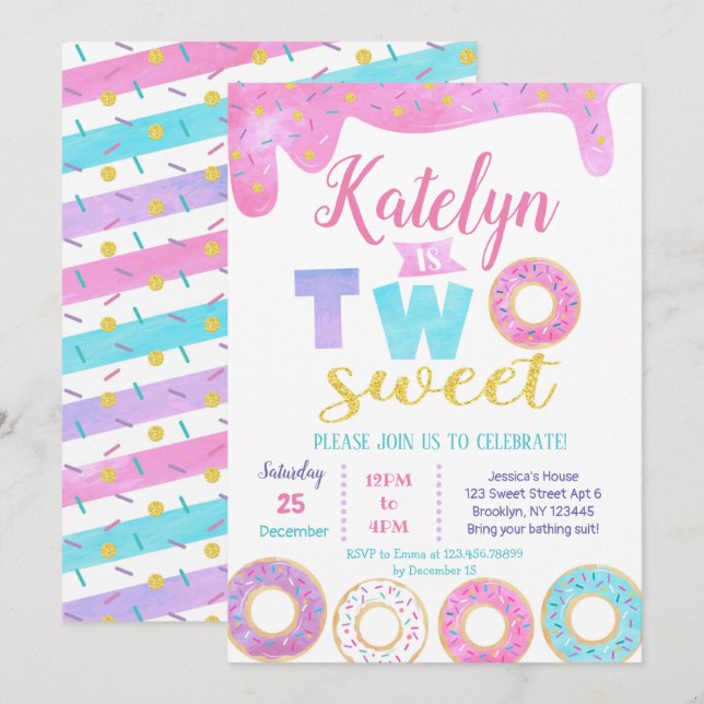 Dos dulces invitaciones de cumpleaños a Donut 2º (Anverso / Reverso)