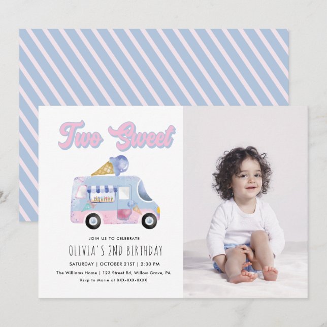 Dos dulces invitaciones para camiones de helado de (Anverso / Reverso)