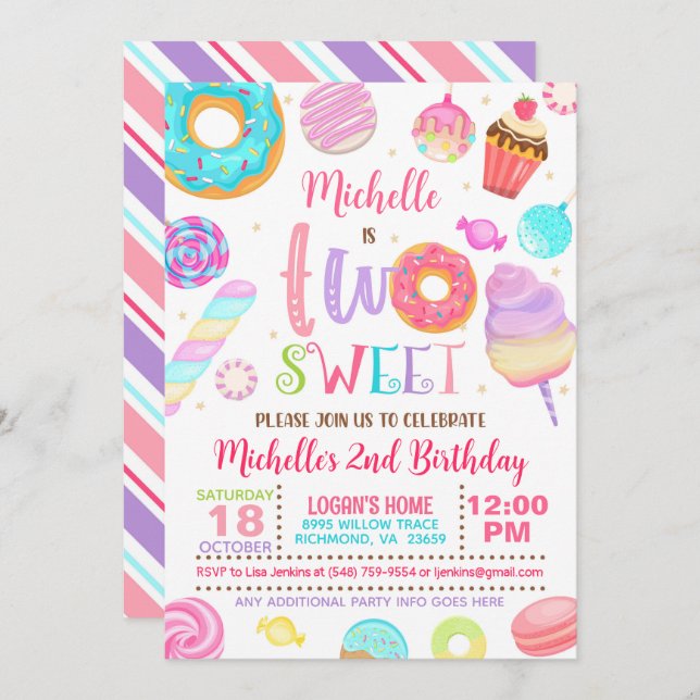 Dos dulces invitaciones para el cumpleaños (Anverso / Reverso)