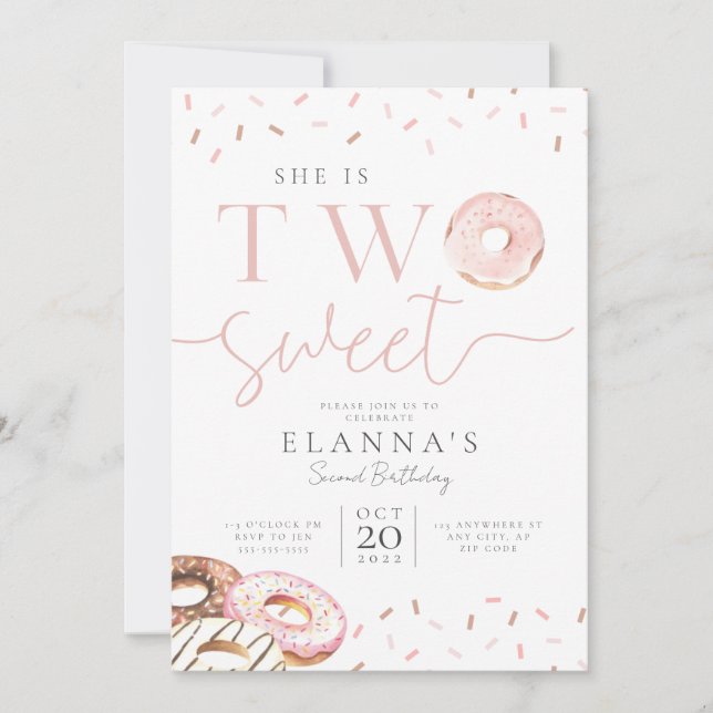Dos dulces invitaciones para el segundo cumpleaños (Anverso)