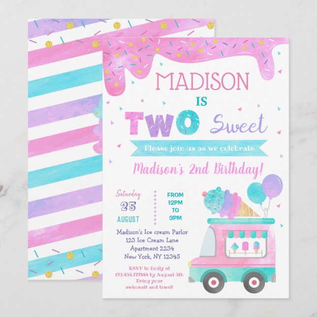 Dos dulces invitaciones para el segundo cumpleaños (Anverso / Reverso)