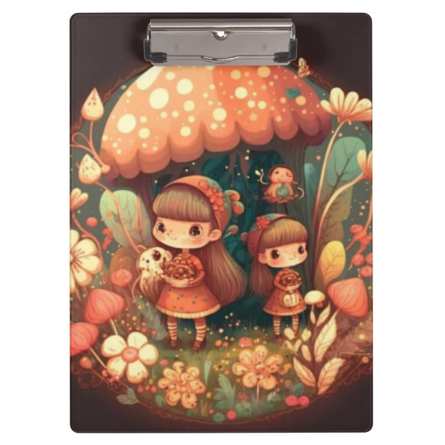 Dos elefantes lindos bajo el portapapeles de hongo (Anverso)