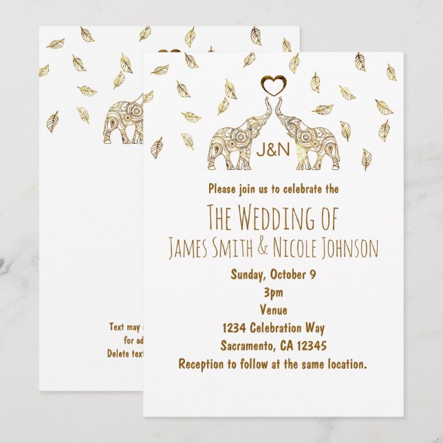 Dos elefantes y la invitación a la boda de la boda (Anverso / Reverso)