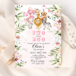 Dos en la invitación de cumpleaños del zoo safari
