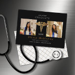 Dos Enfermerías de fotos MSN Black Gold Insignia<br><div class="desc">Estos profesionales de 5" x 7" Master en invitaciones de Enfermería presentan una insignia médica de oro (Caduceus Rod-of Asclepius) sobre un fondo negro en el centro con marcadores de posición para dos de tus fotos favoritas sobre un fondo negro con letras blancas.</div>