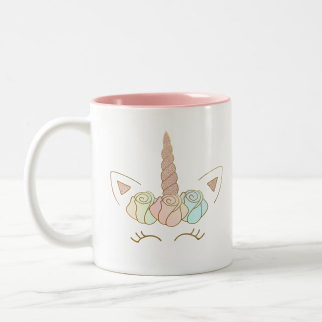 Dos entonaron la taza del unicornio con rosa (Izquierda)