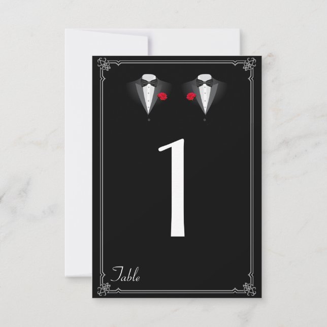 Dos Esmoquin con Número de Mesa de Boda Gay de Ros (Reverso)