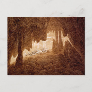 Dos esqueletos en una postal de la cueva