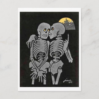 Dos esqueletos hablando postal