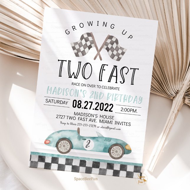 Dos Fiestas de invitación rápida de cumpleaños Car (two fast 2nd,birthday invitation,,race car 2nd birthday invites,vintage race car invite,retro car bi)