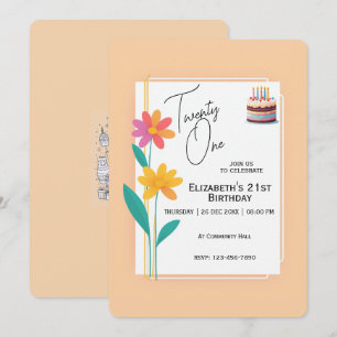 Dos flores con tarjeta de invitación de cumpleaños