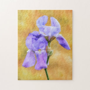 Dos flores moradas Iris Spring Puzzle Art