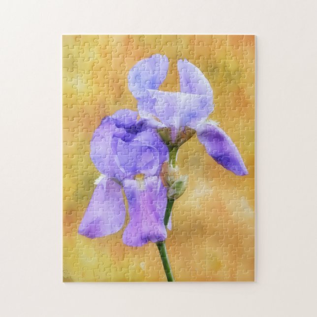 Dos flores moradas Iris Spring Puzzle Art (Vertical)