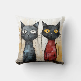 Dos gatos - Cojín decorativo azul y rojo